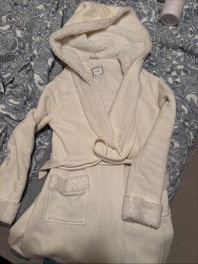 Lemon Cream Hooded Sherpa-Lined Wrap Coat